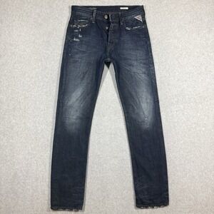 Replay JENNON Jeans Men 29x32 Dark Wash Distressed Splattered Straight Leg M909N